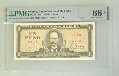 1 peso 1978 jose marti cuba pmg 66