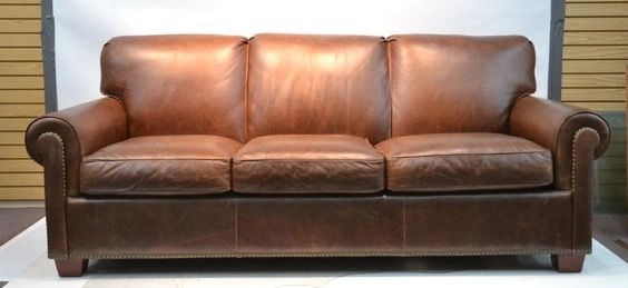 Thomasville Nailhead Brown Leather Sofa