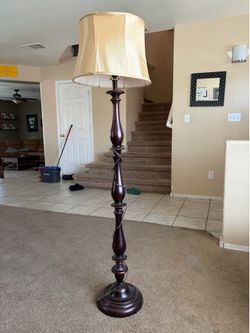 Traditional Dark Bronze Floor Lamp w/tan shade