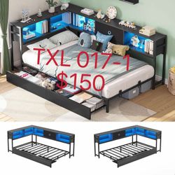 Corner Bed Frame Twin XL with Storage Drawers and Bookcase Headboard(TXL017-1)