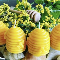 4 Beeswax Candle Honey Scented Hives 