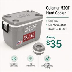 Coleman 52 Quart Hard Cooler – Used Once