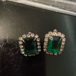 Faux Emerald And Diamond Earrings 