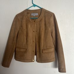 Long sleeve tan faux ultra suede jacket
