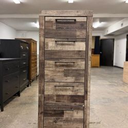 Thin Tall Brown 5 Drawer Dresser Chest 