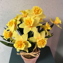 Daffodils 🌼 in Clay Pot (Faux Spring Flowers)