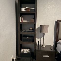 Dark Wood Nightstand +Shelf Combo