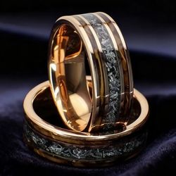 Men's Women's 8mm Tungsten Carbide Burnt Whiskey Barrel Meteorite Inspired Comfort-Fit Engagement Wedding Band