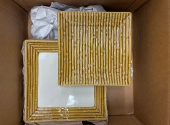 20 Piece Bamboo Earthenware Pottery Plates Monterey Collection 10 Dinner / 10 Salad