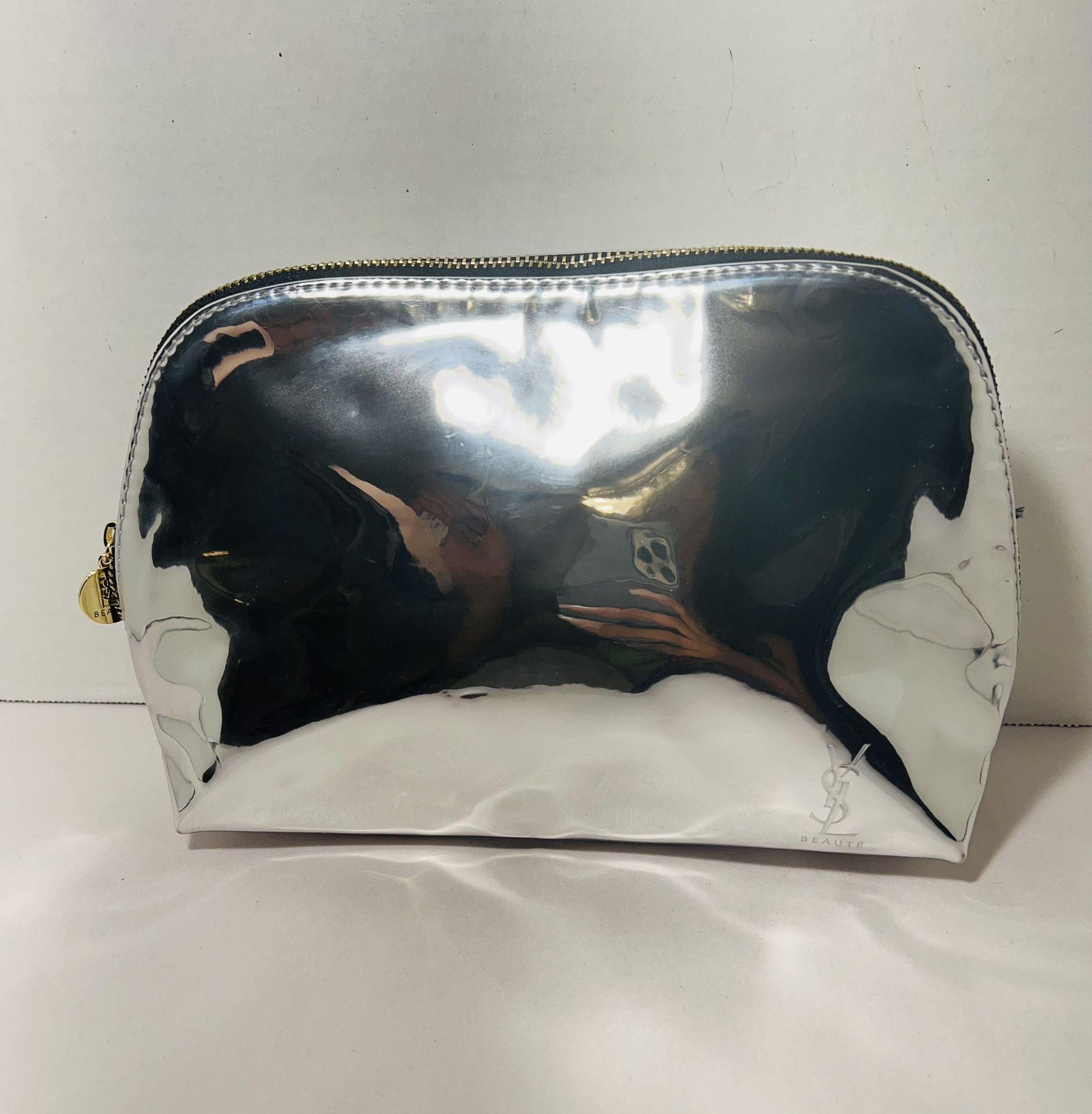 Yves Saint Laurent Silver Metallic Makeup Bag