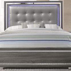 Bed With LED Lights GREY
