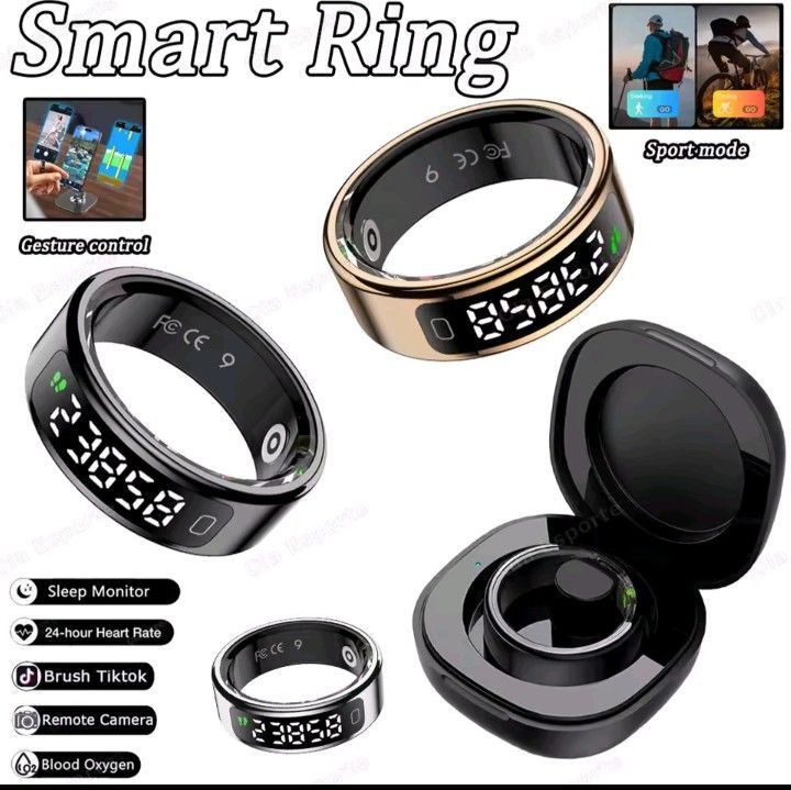 Smart Ring for Women Men,Fitness Tracker Ring,Smart Ring with Display with charging case size 13 gold