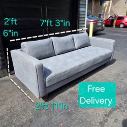 Free Delivery | Gray Mid Century Modern Tufted 3 Seat Fabric Sofa / Couch