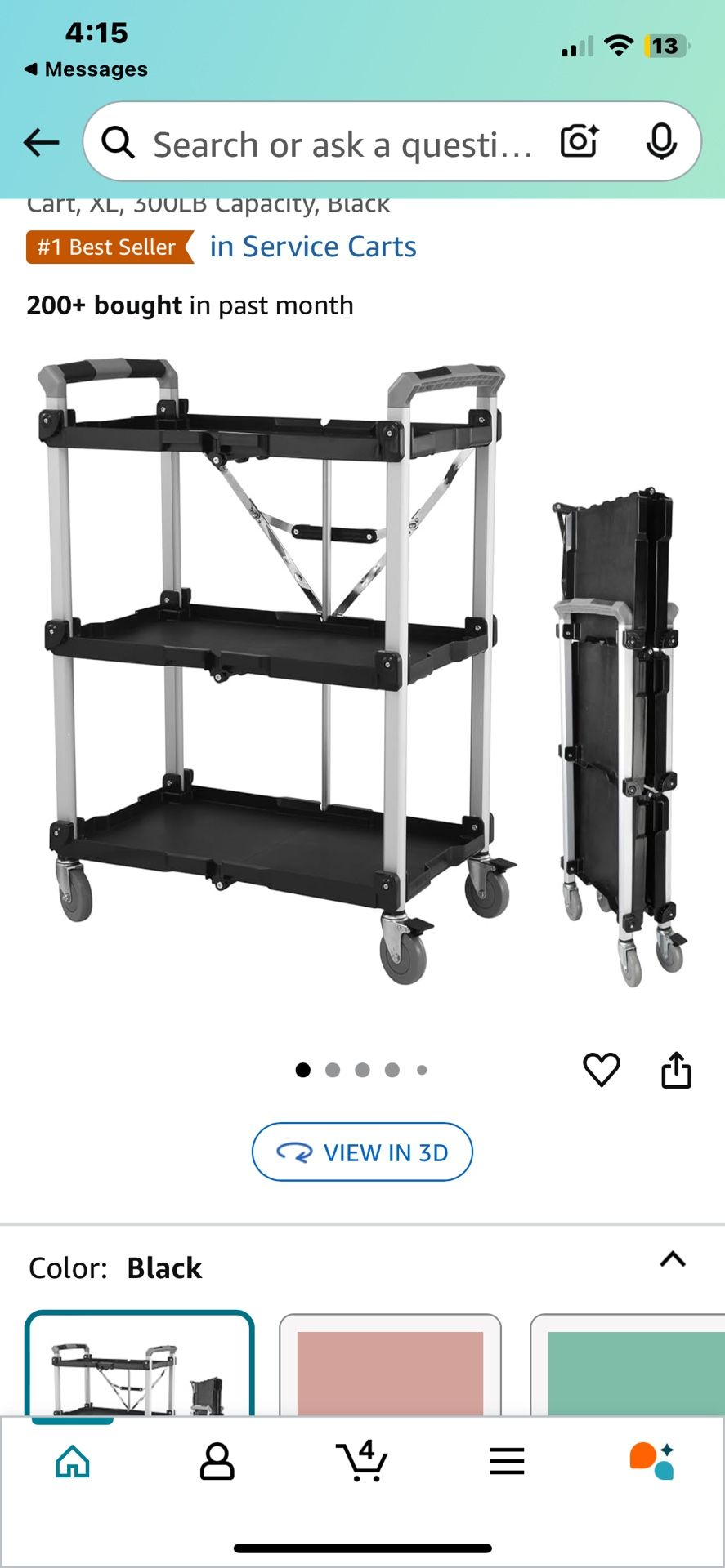 Olympia Tools 85-189 Pack N Roll Collapsible Service Cart, XL, 300LB Capacity, Black