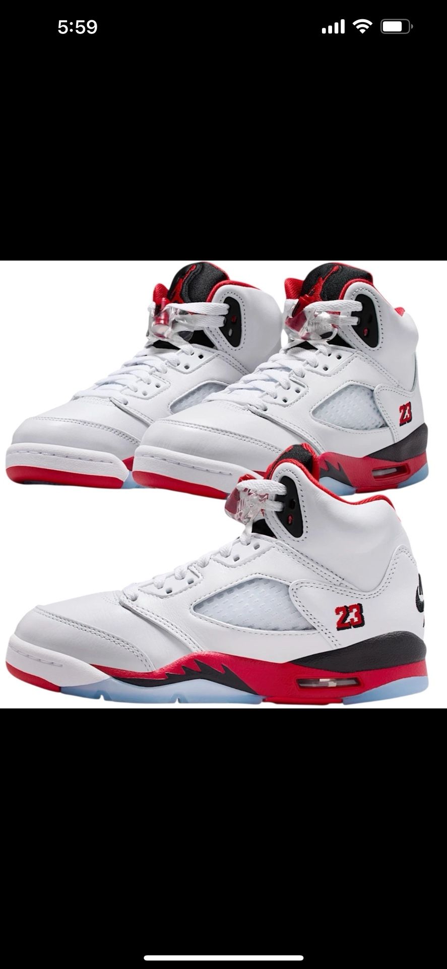 Nike Air Jordan 5 Retro Fire Red Black OG Sneakers Mens Size 9.5/Fits Women 11