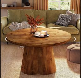 F2438 31.5" Round Coffee Table, Farmhouse Solid Wood Center Tea Table with Robust Base