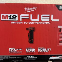 Milwaukee M12 FUEL 12V Lithium-Ion Brushless Cordless 1/4 in. Right Angle Die Grinder Kit w/ (2) 2.0Ah Batteries