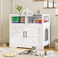 OtterOasis Cat Litter Box Enclosure, Ultra-Large Hidden Litter Box Furniture with Top Opening, Anti-Tipping Fence and 2 Open Drawers, Litter Box Cabin