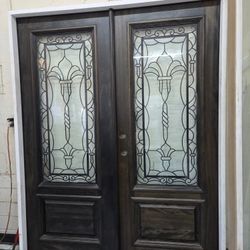 Double Door Puerta Exterior De Madera Mahogany Door 