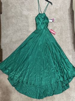BRAND NEW JUNIOR SZ 5 PROM DRESS EMERALD GREEN SATIN HALTER TOP FLOOR LENGTH