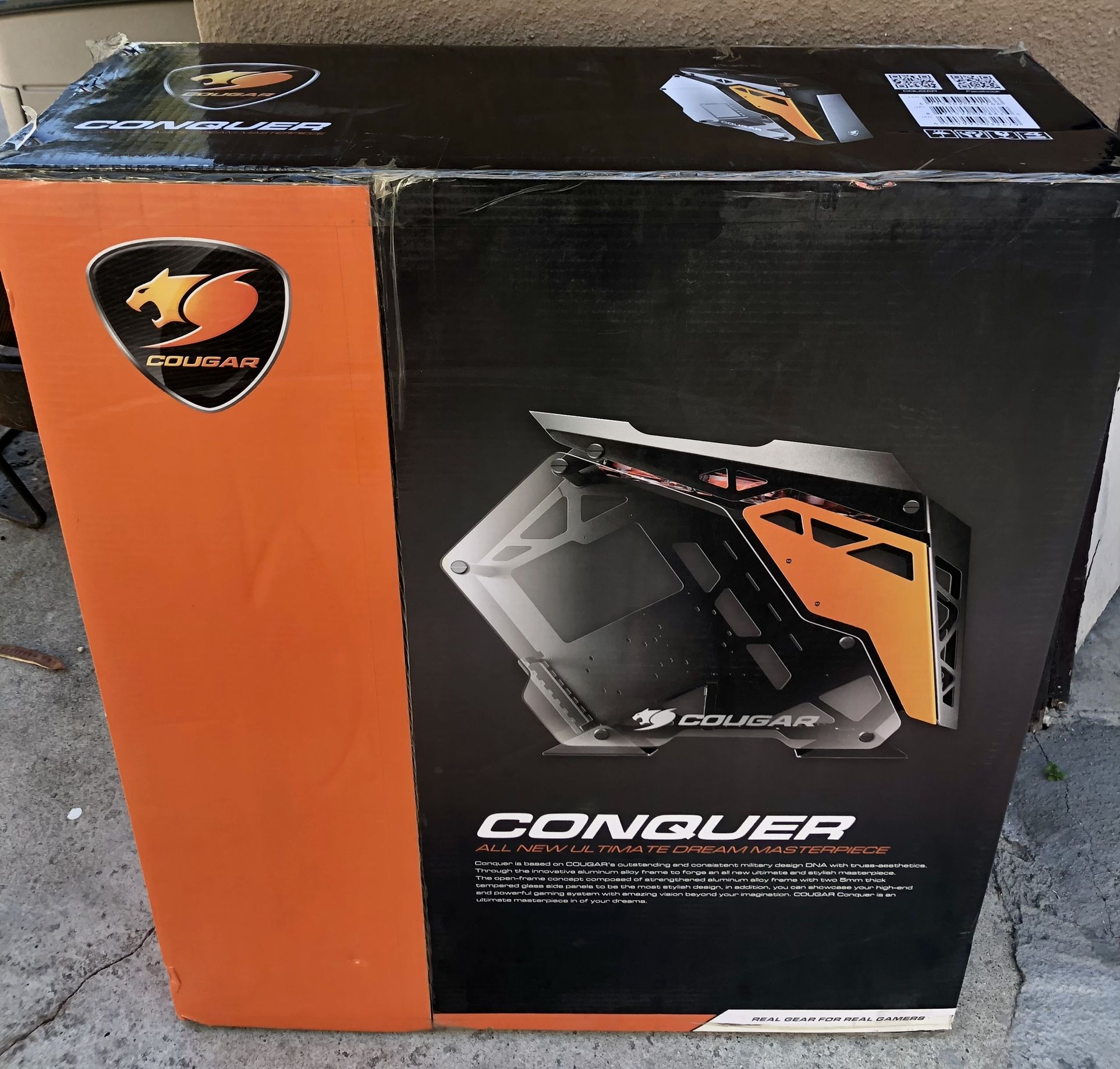 Computer Case COUGAR Conqueror White/Black ATX Tempered Glass Aluminum Alloy PC New