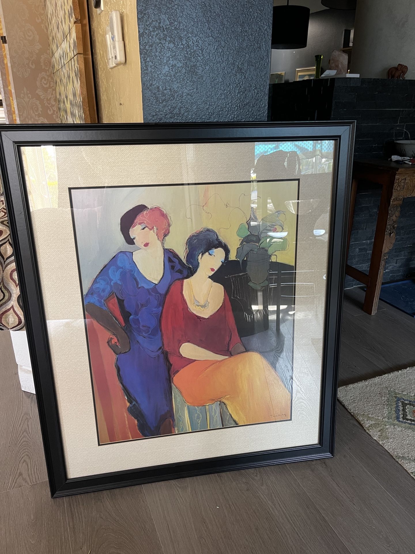 Itzchak Tarkay 'Waiting' Framed Lithograph print 42x35.5