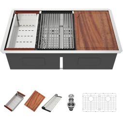 New 33x19x9 Undermount Kitchen Sink Double Bowl Kitchen Sinks Workstation 16 Gauge 50/50