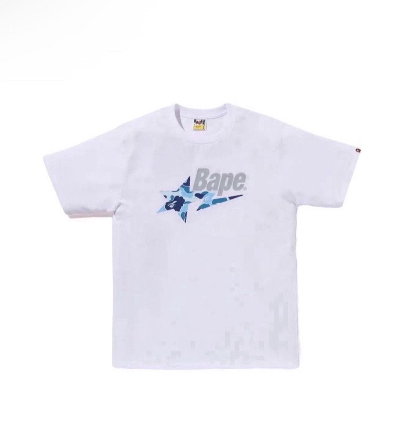 Bape White Tee With Blue Bape Star
