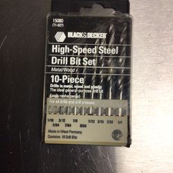 High Speed Steel Drill Bit Set, German Made, Metal/Wood ( Black & Decker #15080)