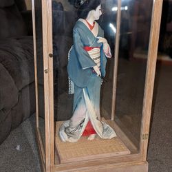 genuine Hakata doll w/glass display case