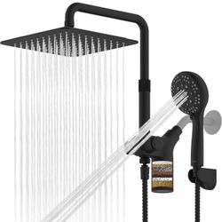 Matte Black Rain Shower Head Combo with Filter