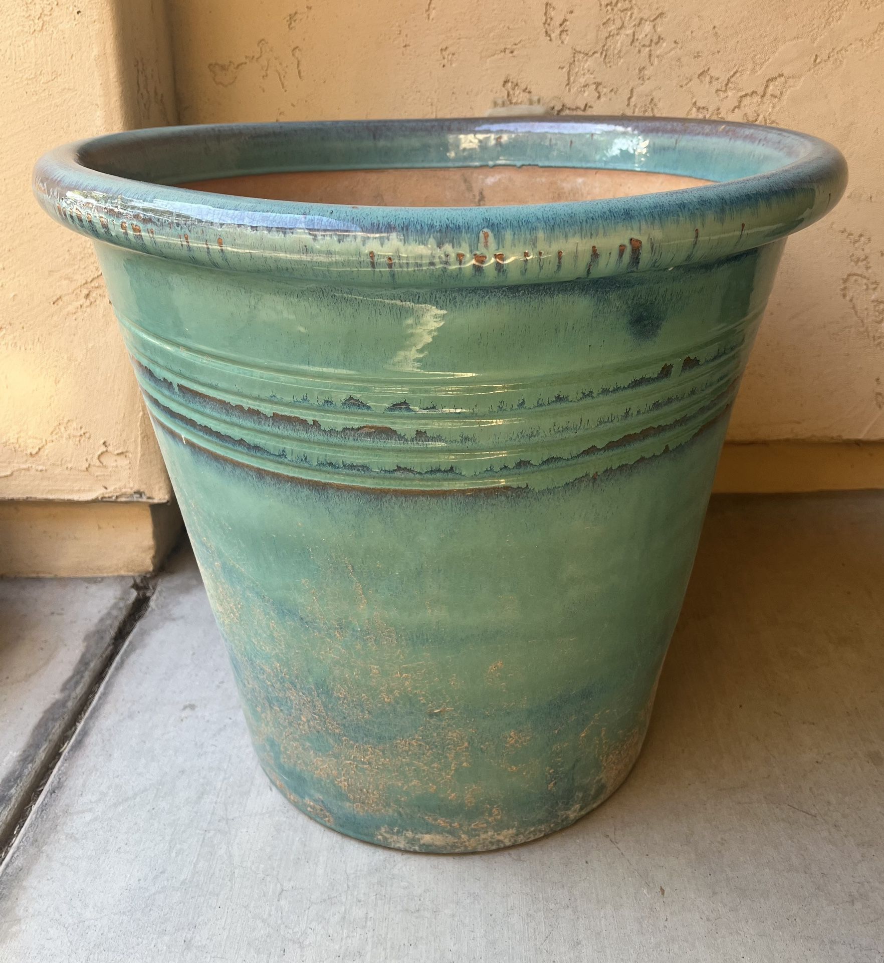 22”h / 25”d Teal Ceramic Round Flower Tree Pot Planter