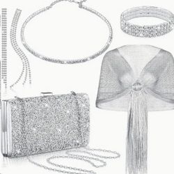 5pcs/ set Rhinestone Jewelry Sets Shawls and Wraps Formal Clutch Purses for Women Evening Dresses Bridal Weddings