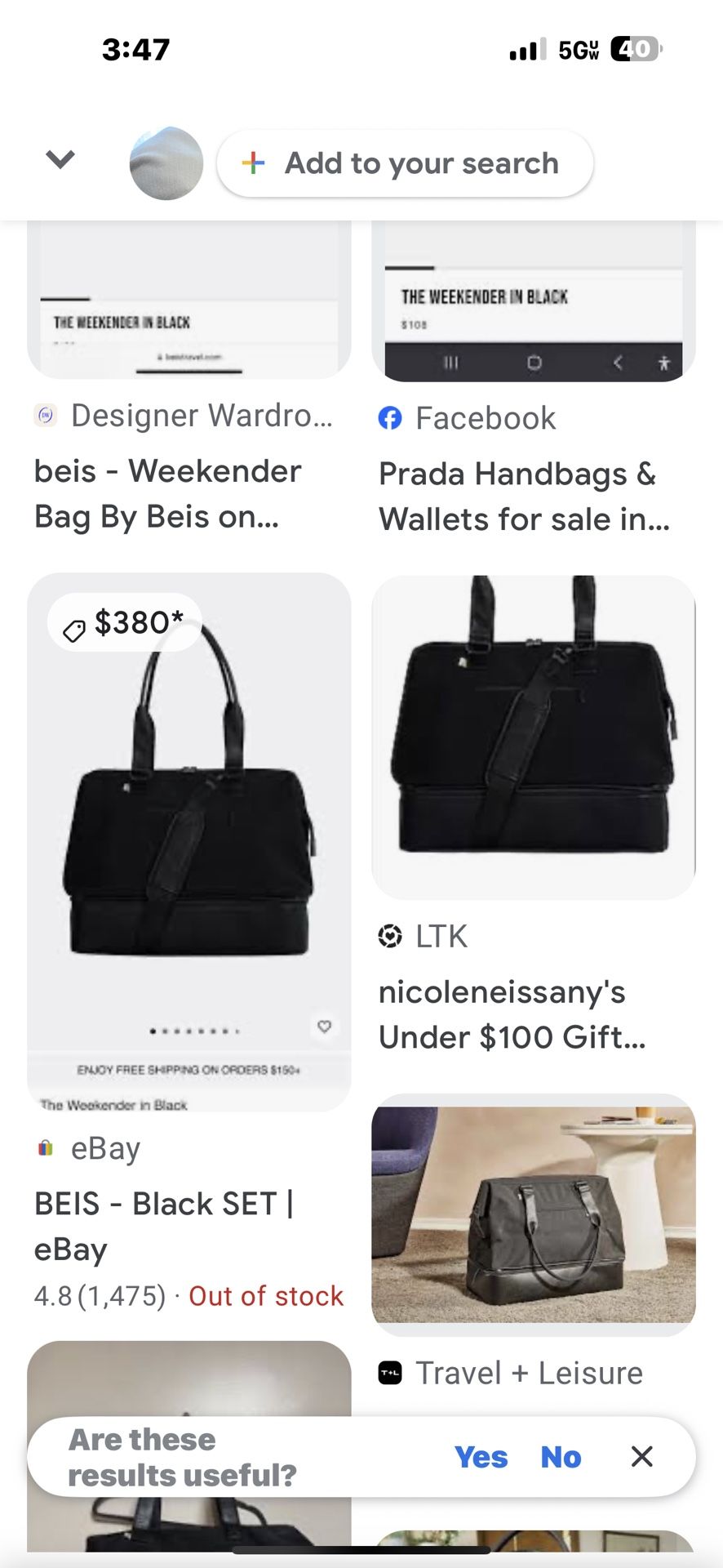 BÉIS ORIGINAL WEEKEND TRAVEL BAG ONLY MISSING STRAP