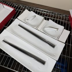 New Crate & Barrel Porcelain Sushi Set for Two – Plates, Bowls & Chopsticks