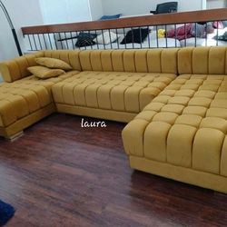 
♧ASK DISCOUNT COUPOn🌕PICK UP/DELIVERY sofa loveseat living room set sleeper couch recliner =ariana Yellow Velvet Double Chaise Sectional