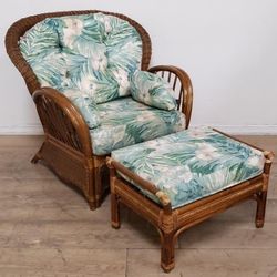 Vintage Mid Century Modern Bentwood And rattan Lounger Armchair With Ottoman