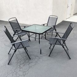 New $100 Patio 5pcs Dining Set with 32x32” Table and 4pc Folding Chairs, Outdoor Furniture 