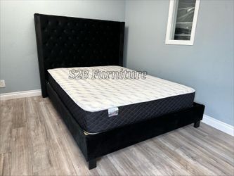 Ck Black Chanelle Wingback Bed With Ortho Mattress Included