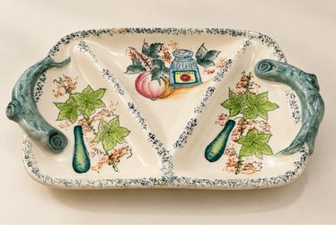 Ceramic Divided Serving Tray with Vegetable Design