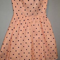 Peach Strapless Polka Dot Dress - Size S