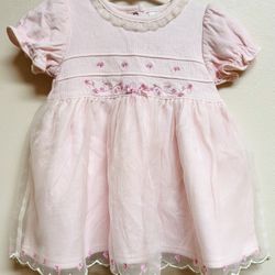 Little Me- 9 Months 100% Cotton Pink Chiffon Dress Ruffled Diaper Cover 