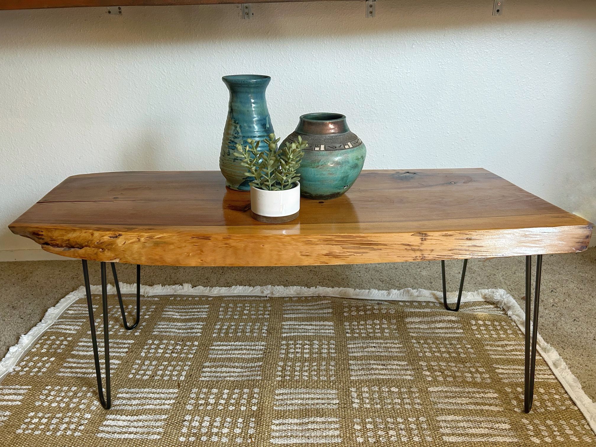 Live Edge Slab Mid Century Coffee Table
