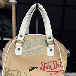 Von Dutch Originals Tan & Brown Monogram Bowling Bag Y2K