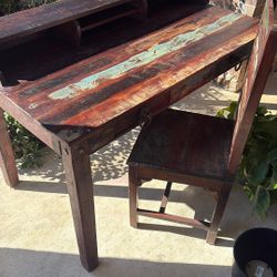 Solid Reclaimed Wood Office Desk With Chair 