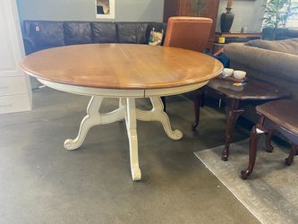 White Legged Circular Pedestal Table with Wood Top