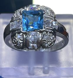 Princess London Blue with diamonds CZ Dome Designer ring Size 8, NEW , as is