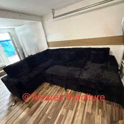 Black Corduroy Sectional Sleeper With Storage 