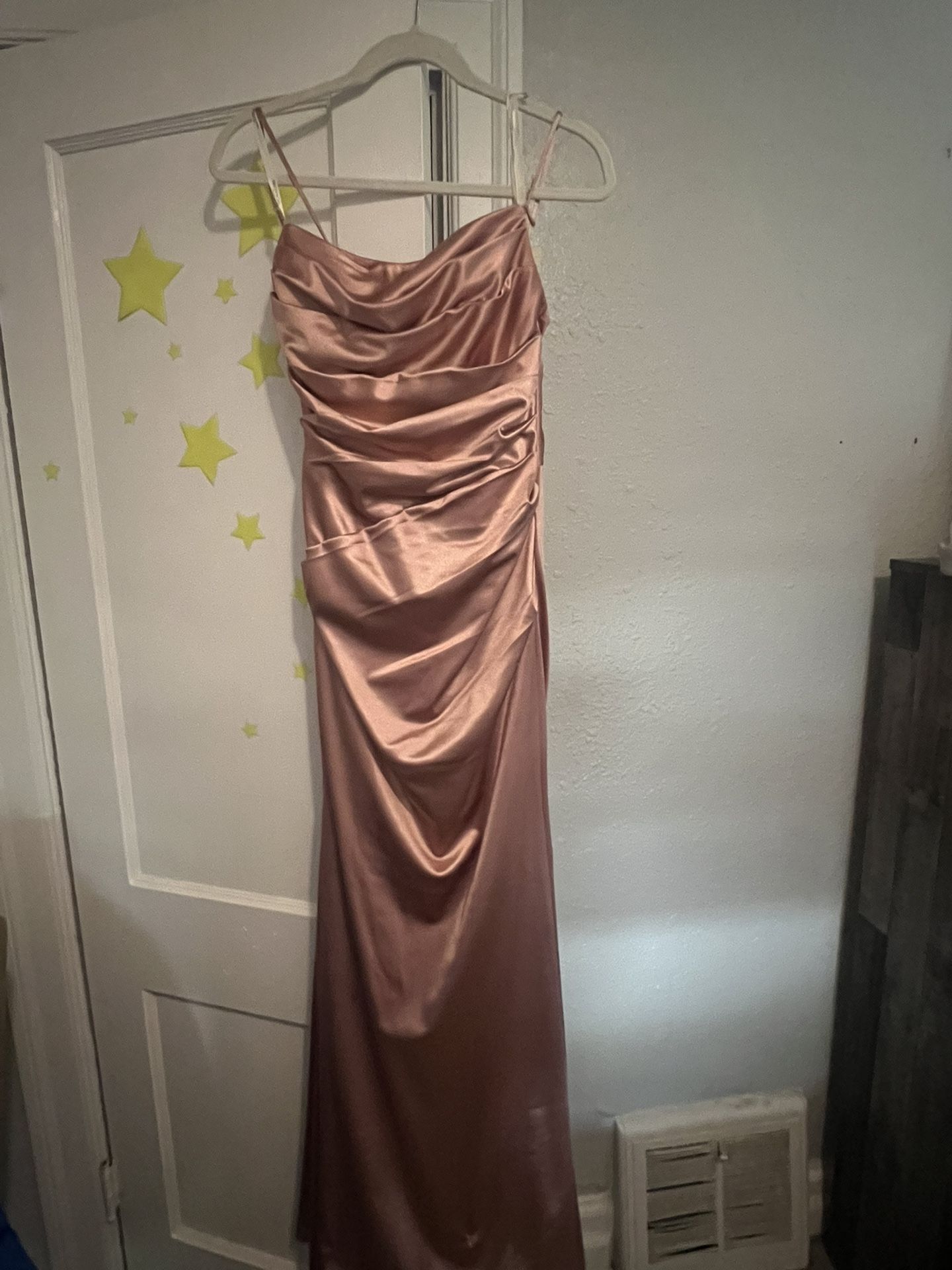 bubblegum Pink Satin Dress From David’s Bridal