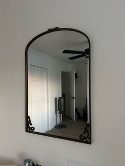 Arched Wall Mirror with Bronze Metal Frame